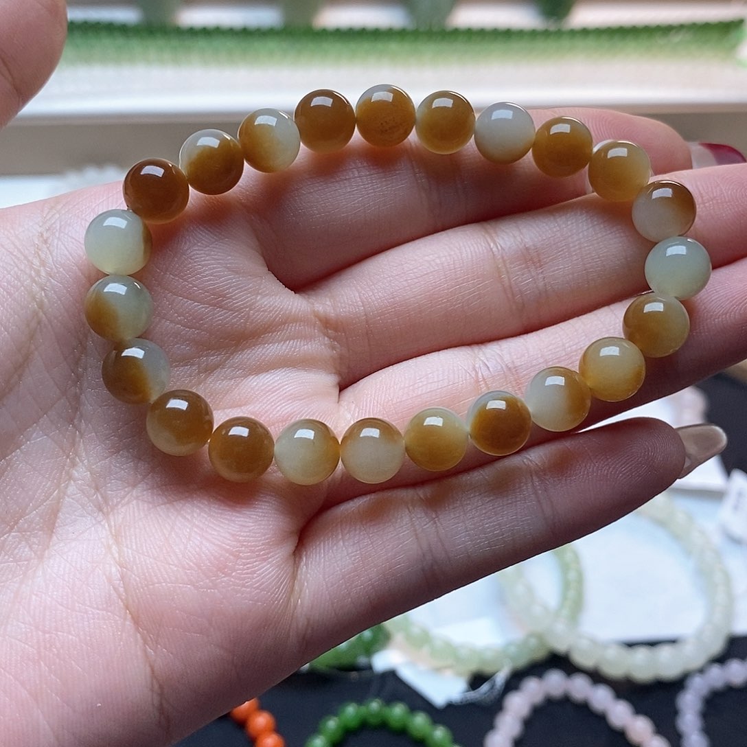 和田玉手链未镶嵌且末糖白8mm手串