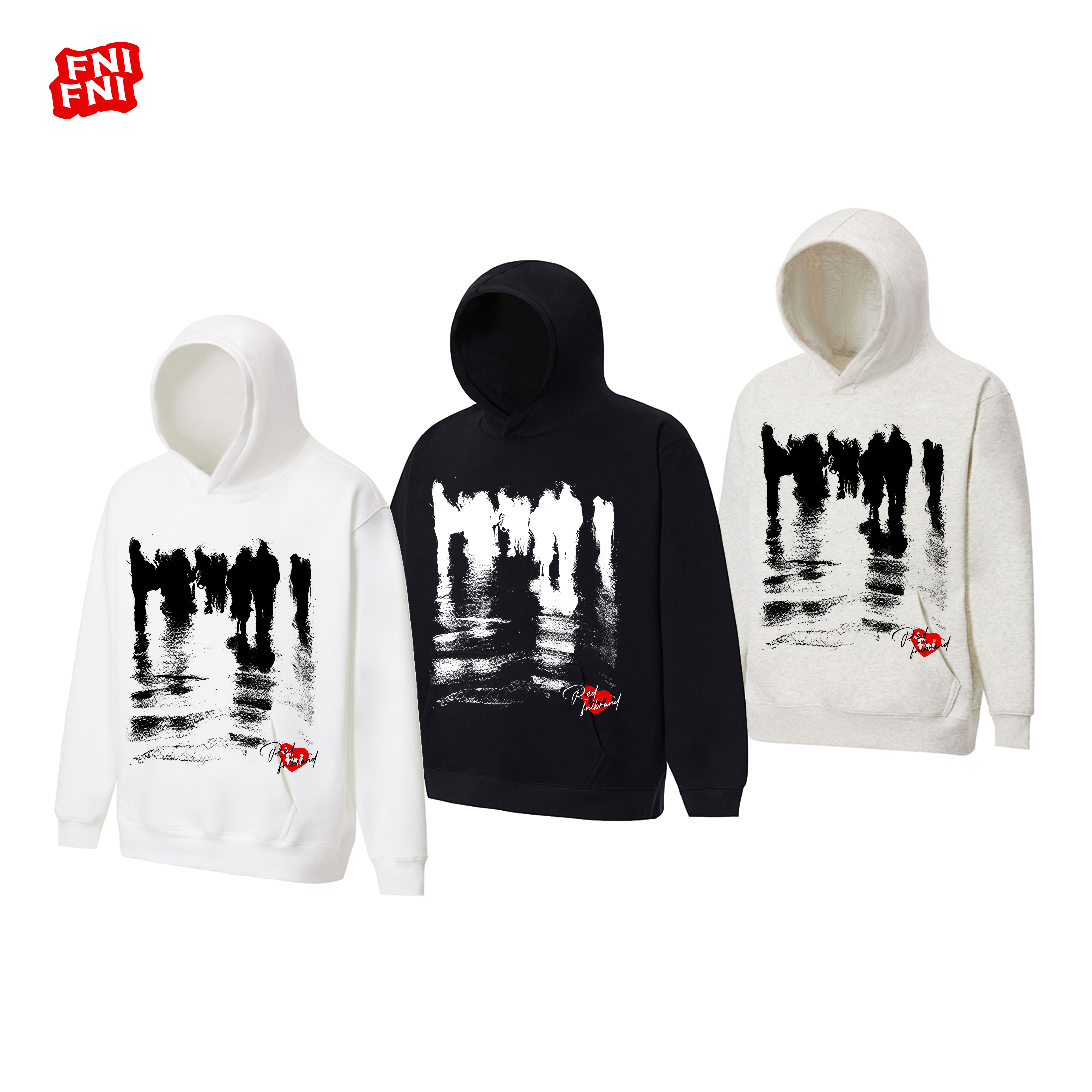 FNI红标（匆忙人影）美式boxy重磅连帽卫衣男女款长袖秋冬加绒胶浆