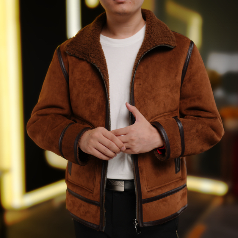 2025秋冬新款两面两穿时尚加厚商务男士保暖机车夹克羊毛外套