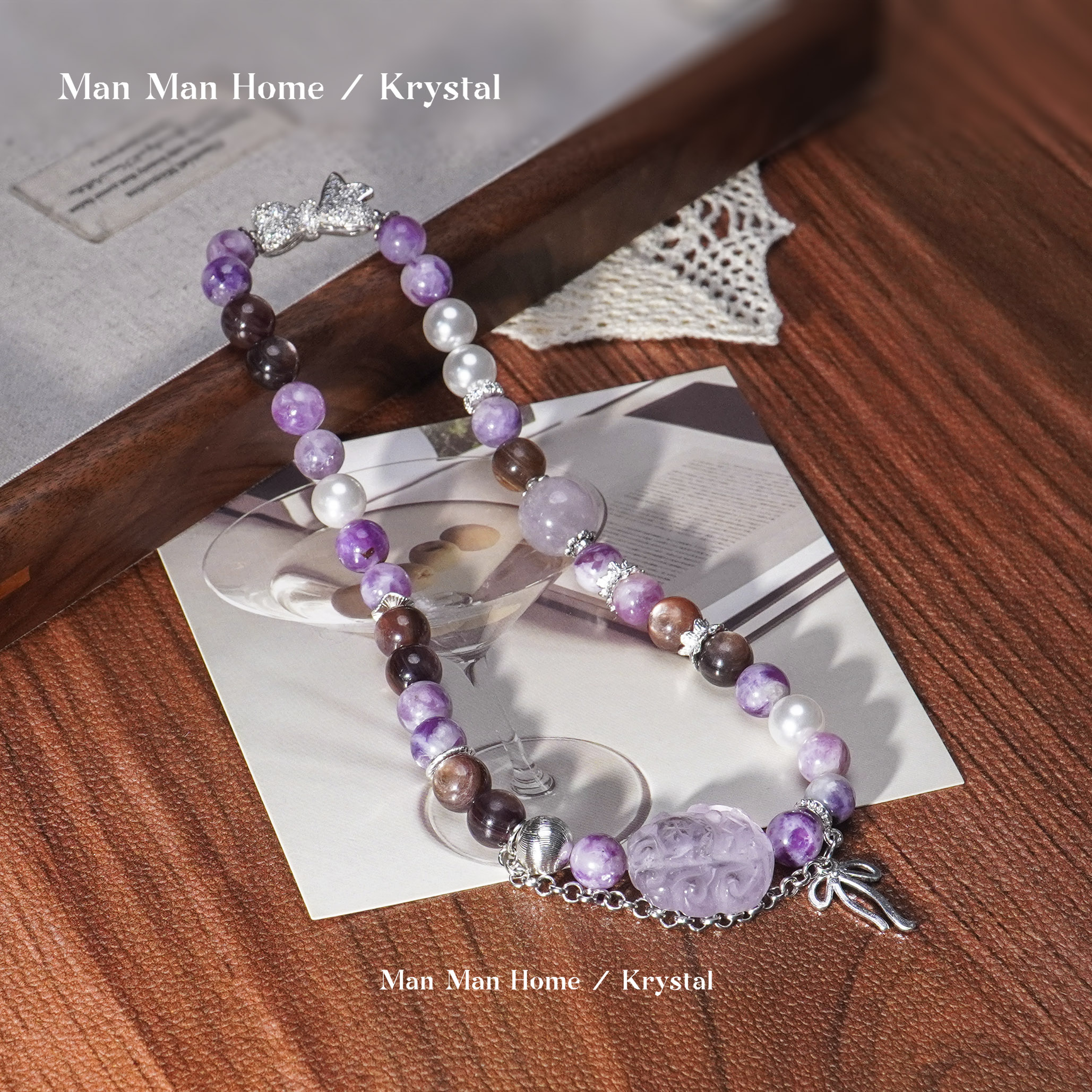 MMJ744【紫露】暖暖家紫锂云母紫祖母晶紫水晶手链多样性发货发其一