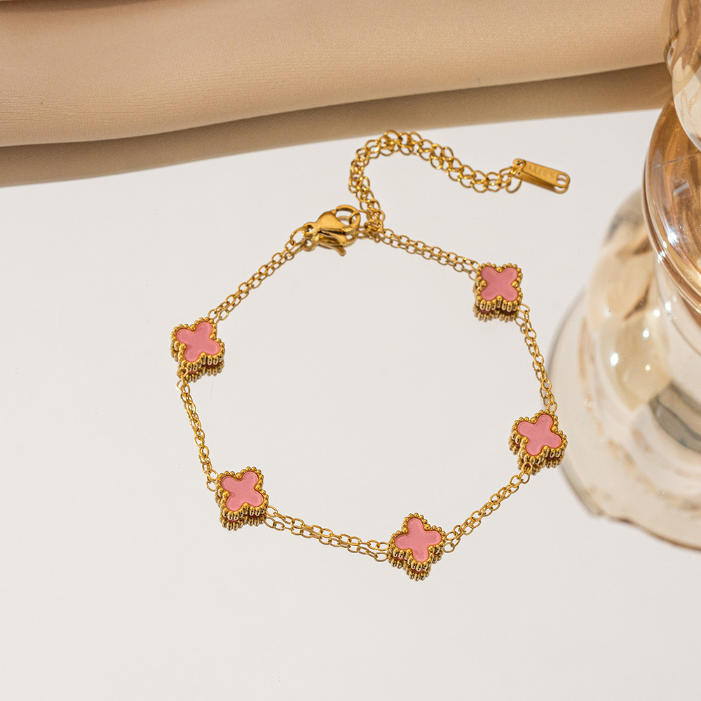 钛钢手链 法式浪漫迷你四叶草手链637