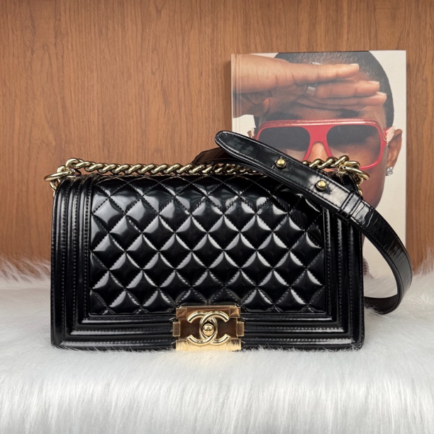 95新 Chanel/香奈儿 Leboy中号黑色多层幻彩金扣