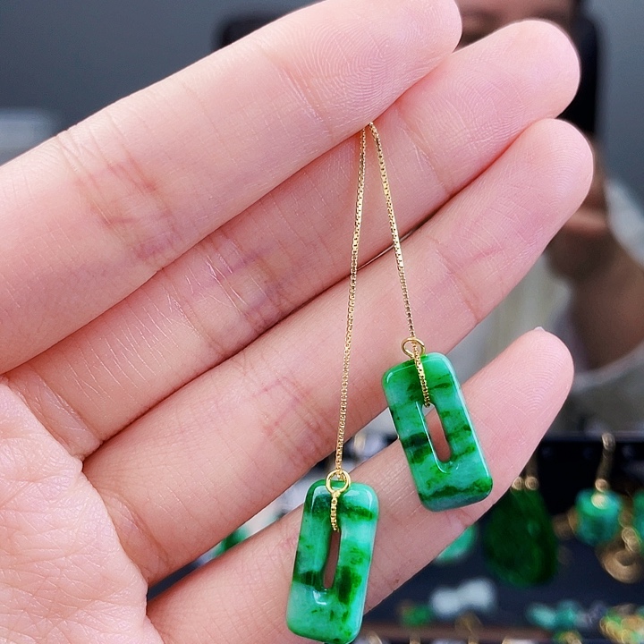 翡翠耳饰银S925镶嵌饰品