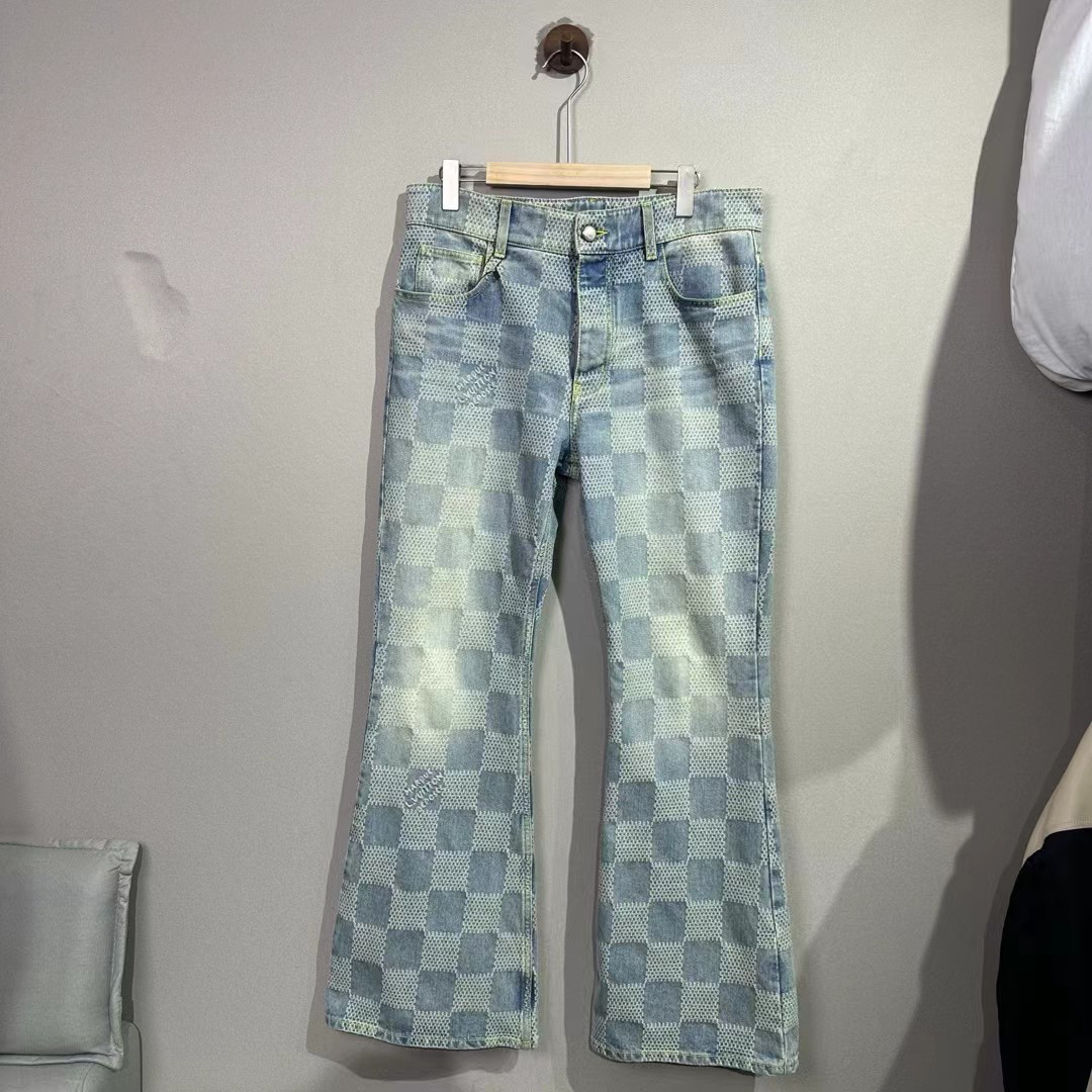 99新 LouisVuitton/路易威登 25款 菲董棋盘格满印牛仔裤 尺码：32