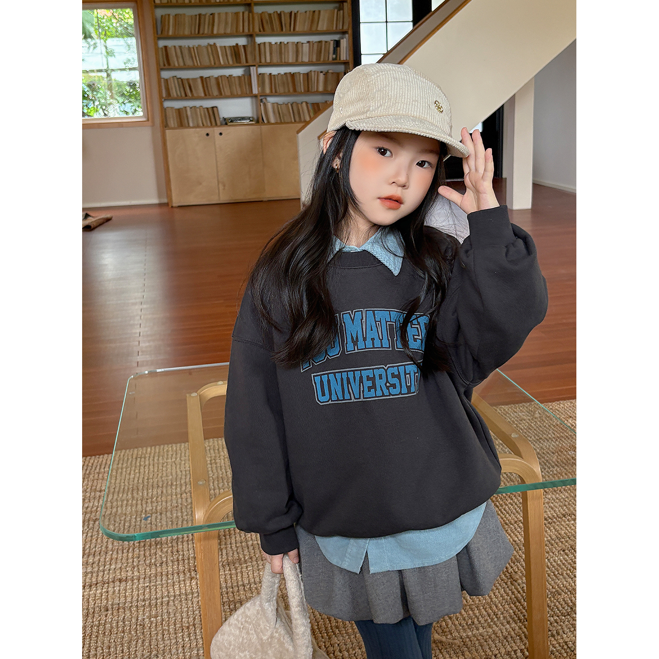 Harper kids 韩版秋冬女童百搭字母印花圆领卫衣 H25070916