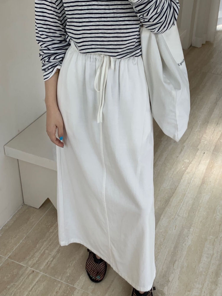 【济州岛】后开叉设计薄牛仔半身裙长裙