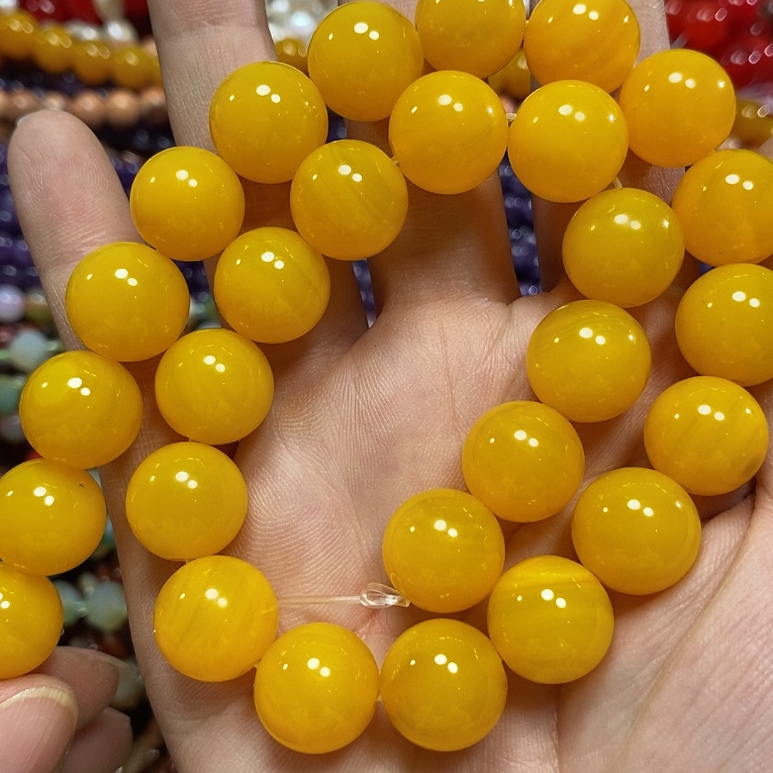 玛瑙/玉髓未镶嵌珠宝半成品A级黄玛瑙一条卡14mm