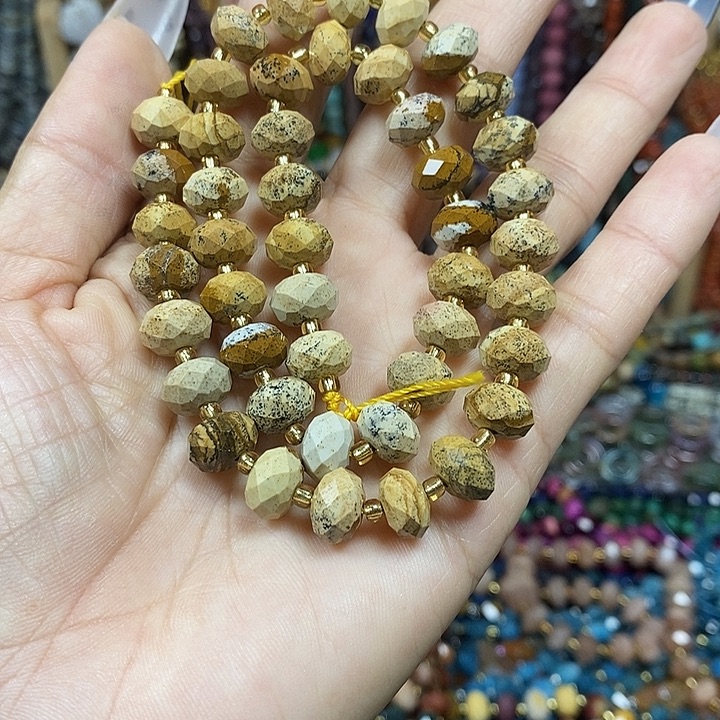 玛瑙/玉髓未镶嵌珠宝半成品天然图画石切面车轮卡10mm