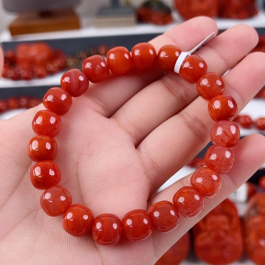 手串未镶嵌南红玛瑙瓦西锦红老型单圈10mm