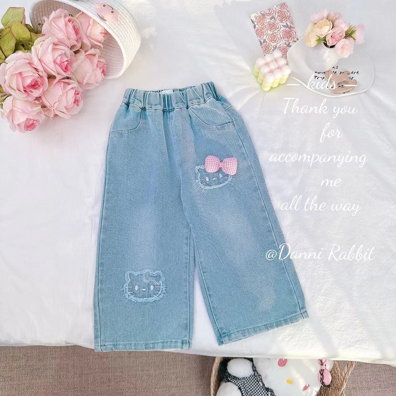 【Dannirabbit】*卡通猫猫头+立体蝴蝶结*女童牛仔裤 D-A249