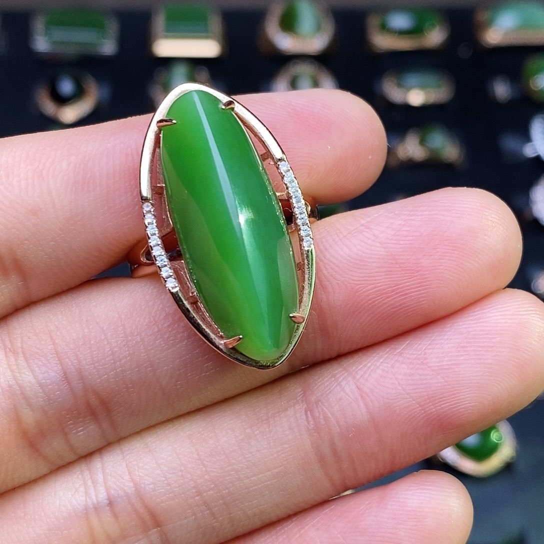 和田玉（碧玉）戒指银S925镶嵌