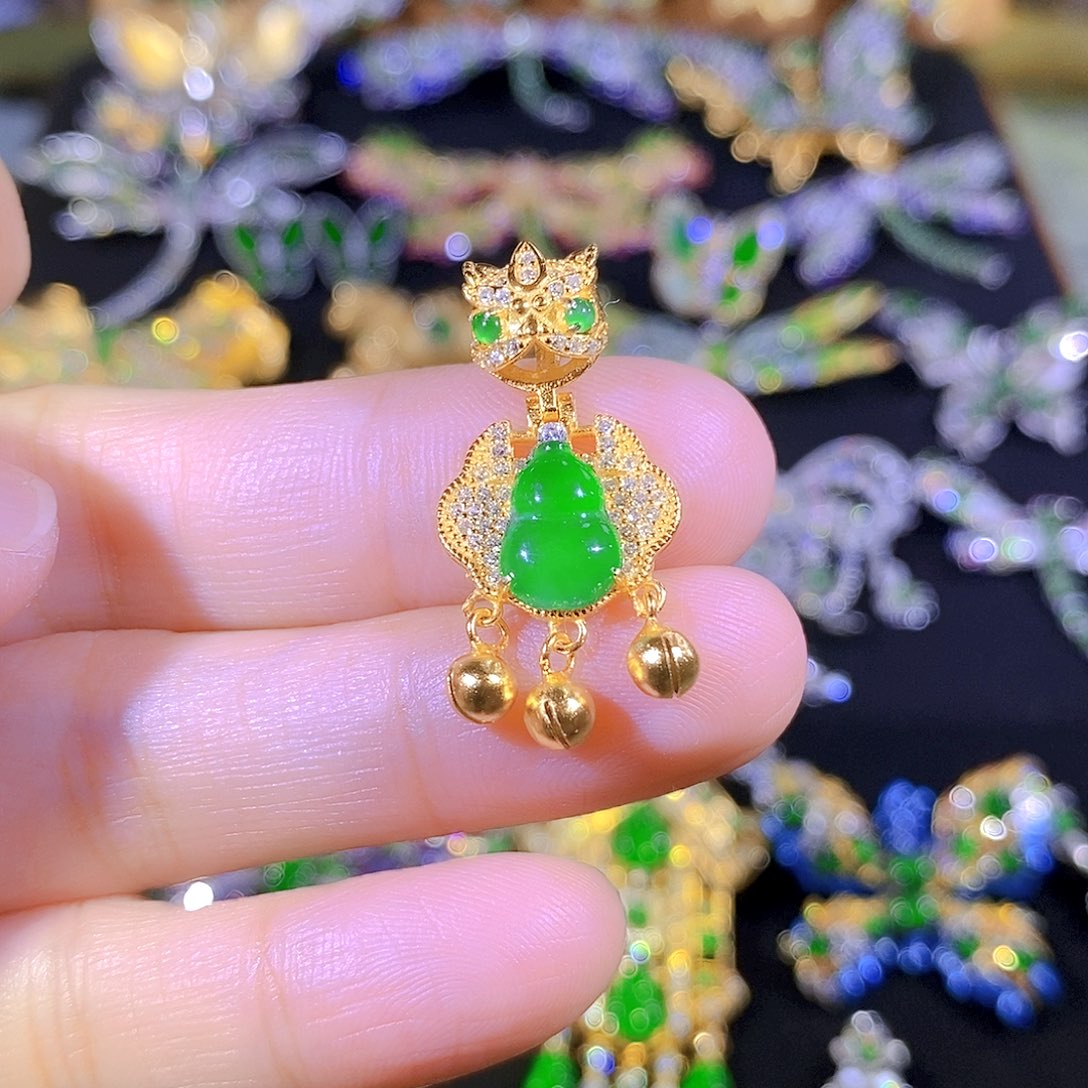 吊坠(不含链)银S925镶嵌翡翠