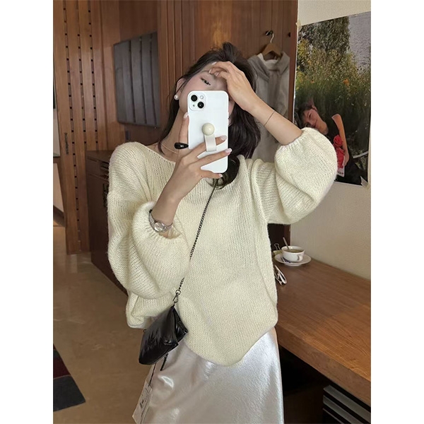 胸124-200长64毛针织衫净版宽松针织慵懒长袖上衣 8604