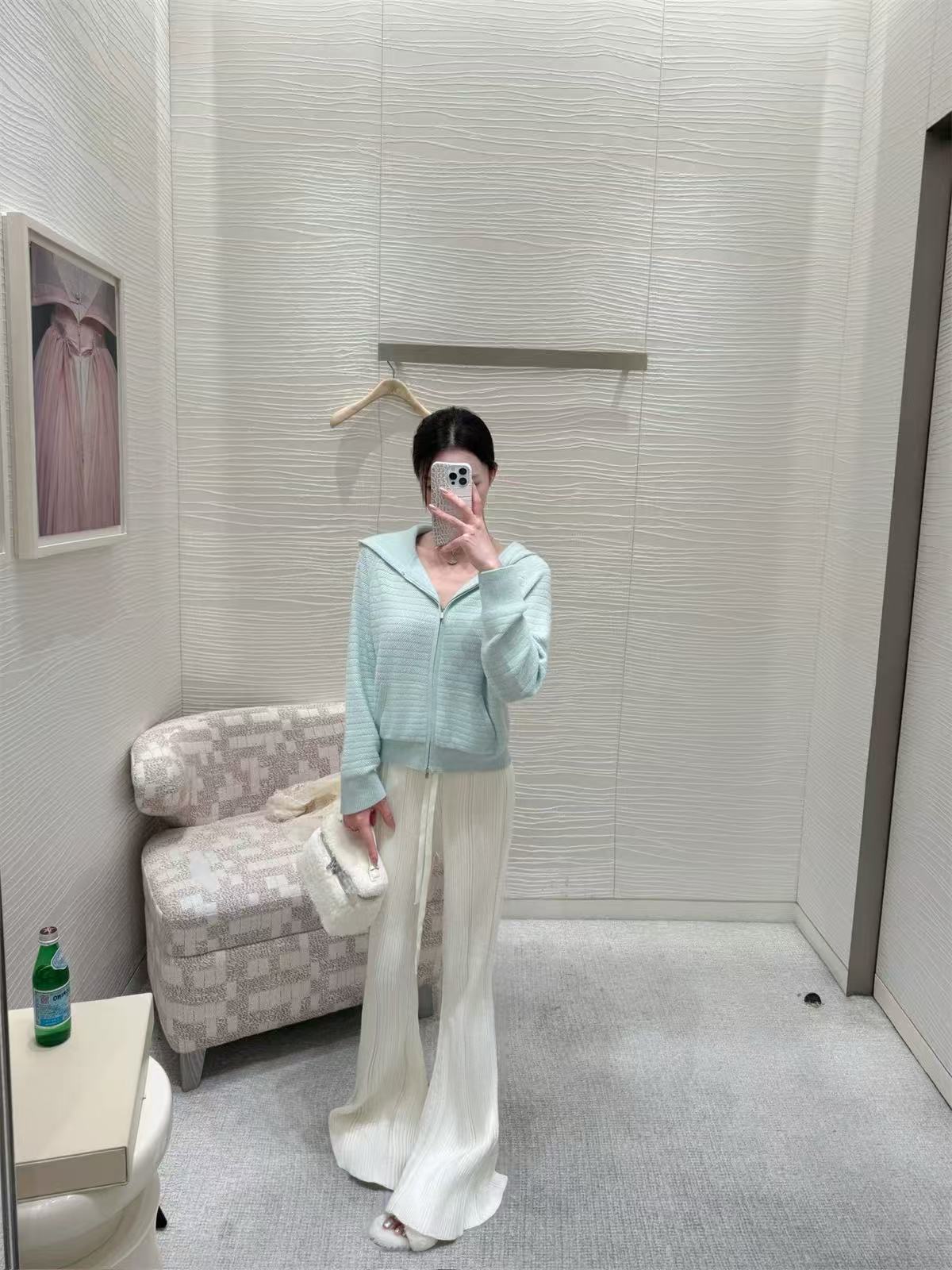 梦梦 MENGMENG｛巨显腿长 秋冬修身显瘦竖条微喇针织阔腿裤}