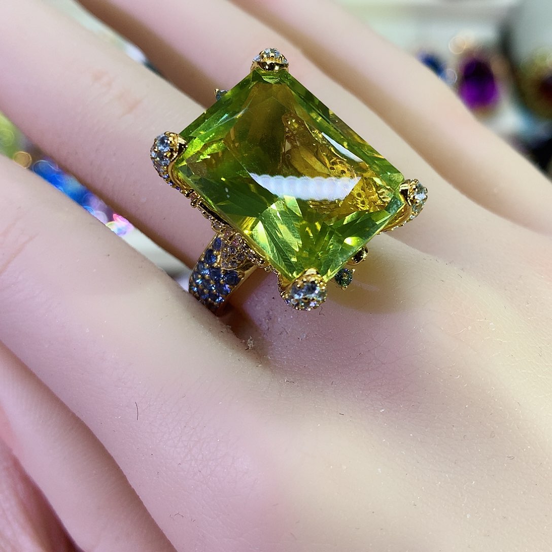 黄晶戒指银S925镀金镶嵌
