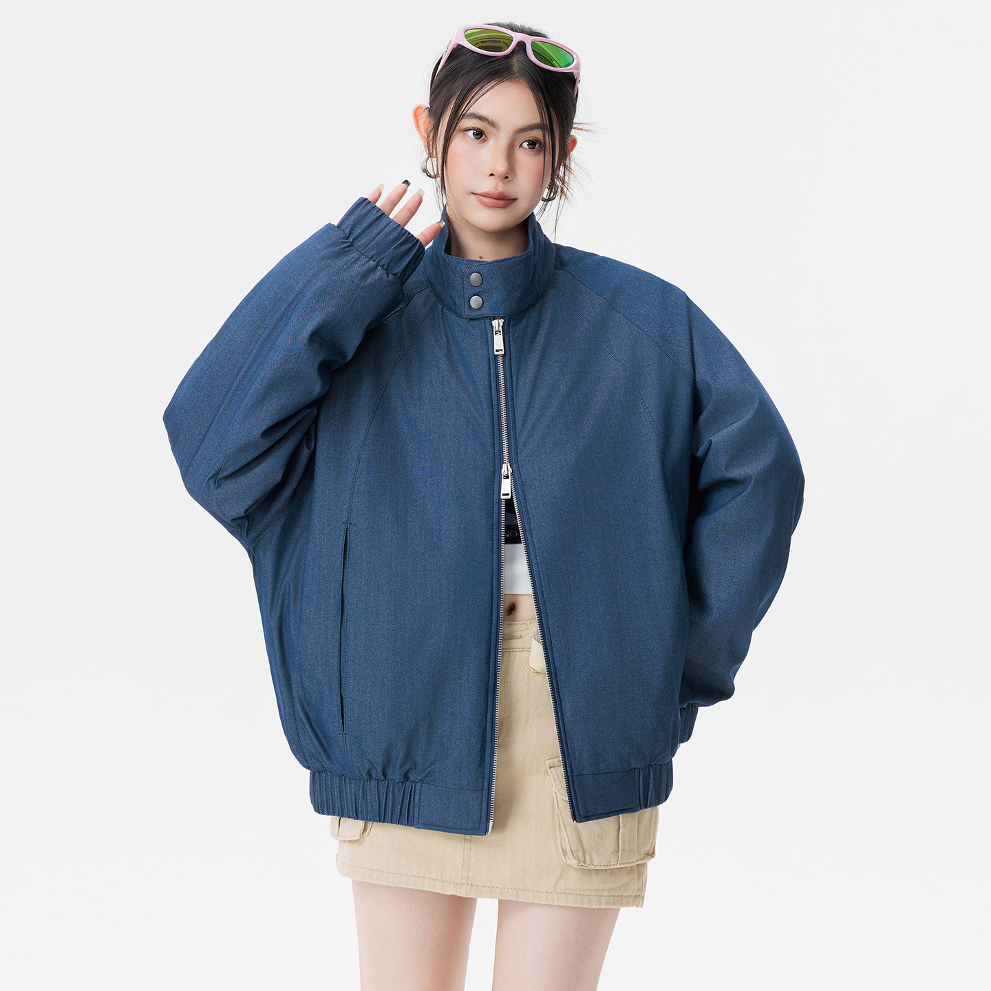 美式复古休闲斜切立领夹克2025冬季新款加棉加厚落肩棉服外套