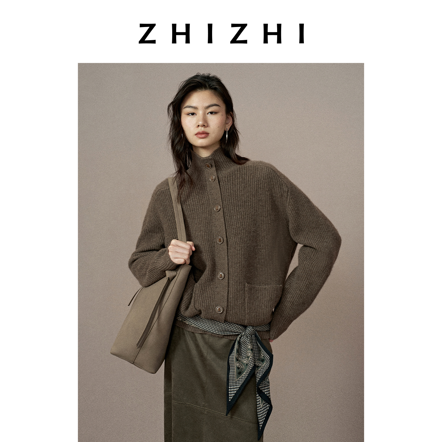 致知 空烟雨 牦牛绒绵羊毛立领随性简约针织开衫25冬ZZ2EWKGN172