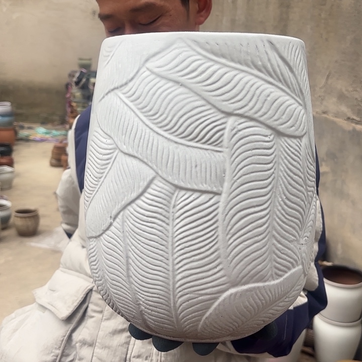 紫砂茶碗白芭蕉叶口径21高度31