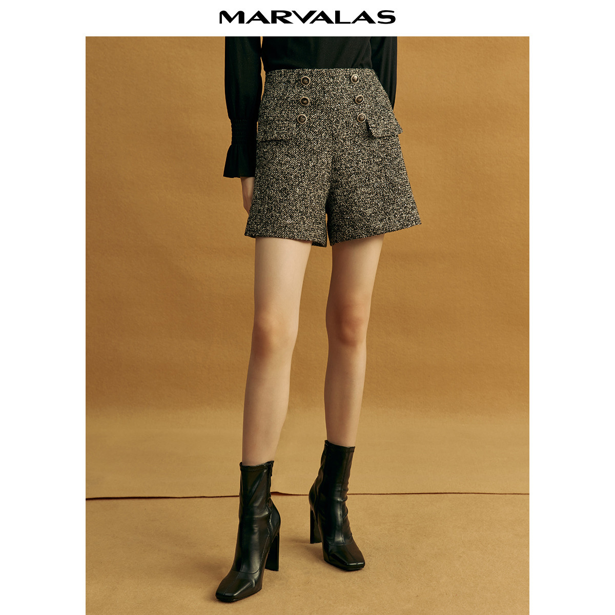 【诗语专属】短裤女秋冬季外搭叠穿高腰休闲阔腿短裤特卖M110065