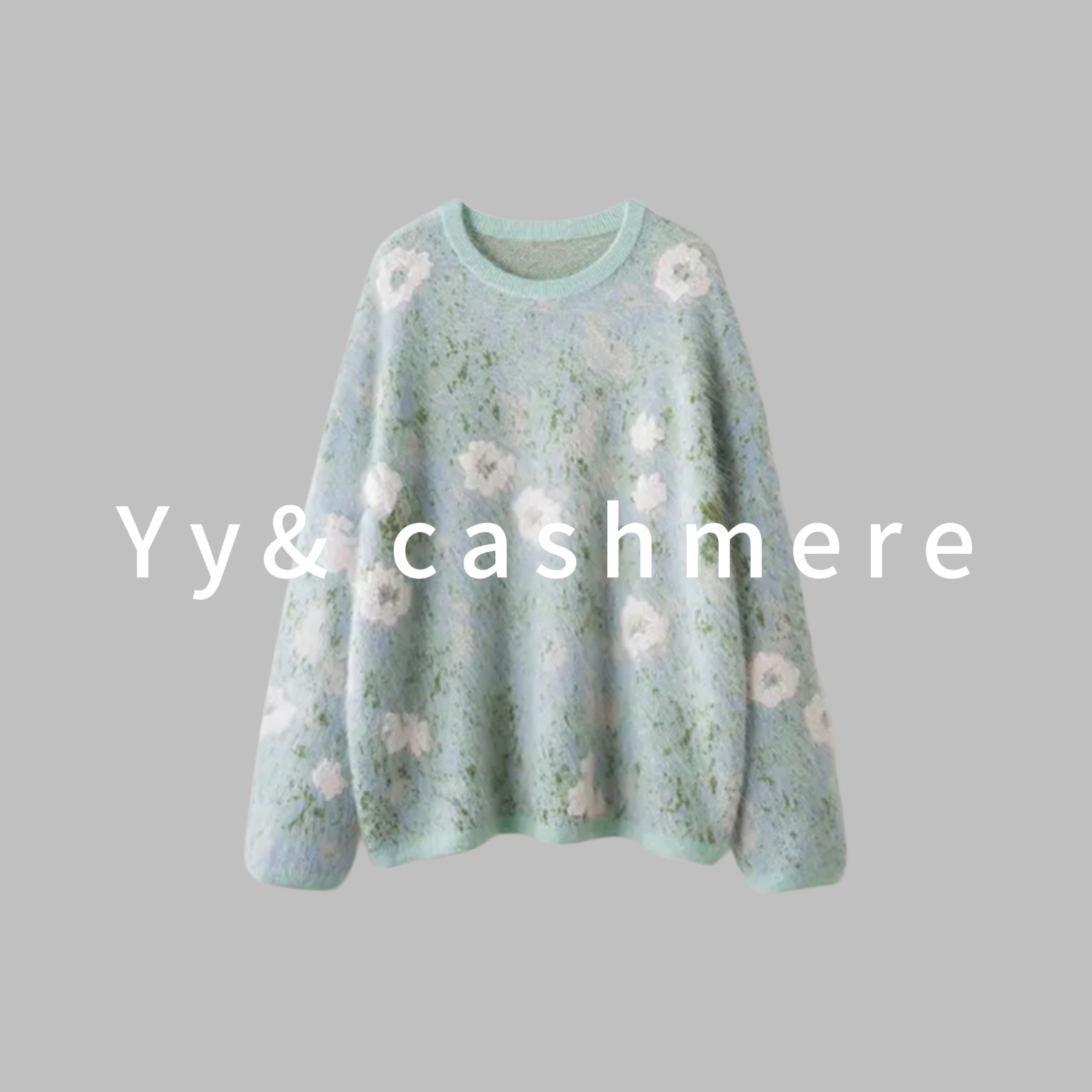 Yy& Cashmere【繁花】100%山羊绒复古小花宽松针织圆领套头衫女