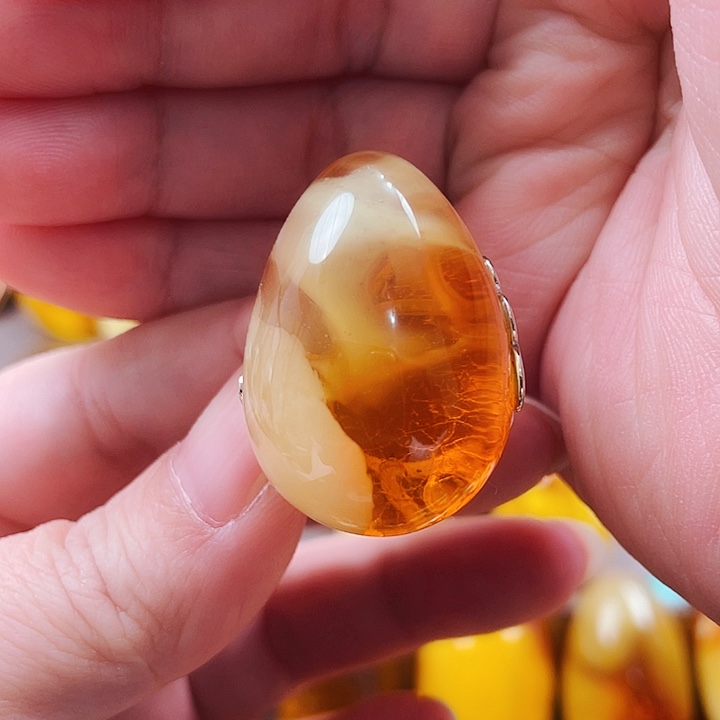 琥珀戒指银S925镶嵌戒指