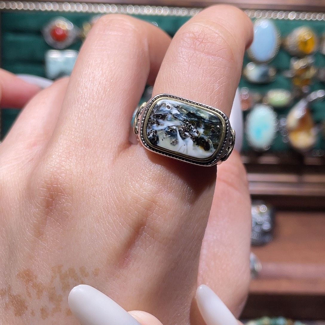 琥珀银S925镶嵌戒指