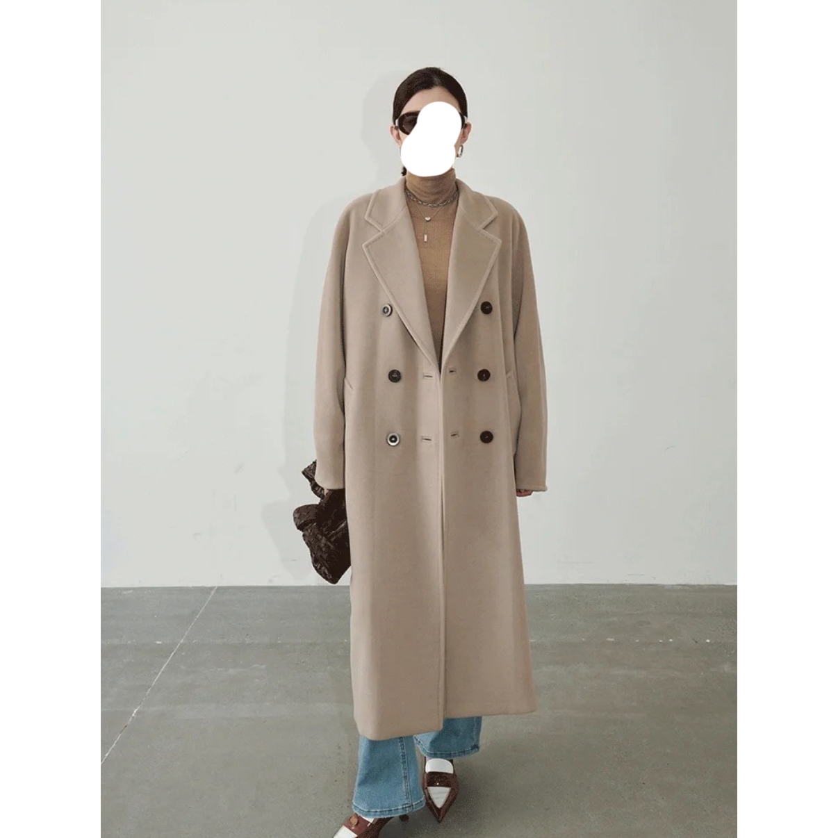 未使用 MaxMara 000951  101801系列 沙色绵羊毛腰带款大衣34码