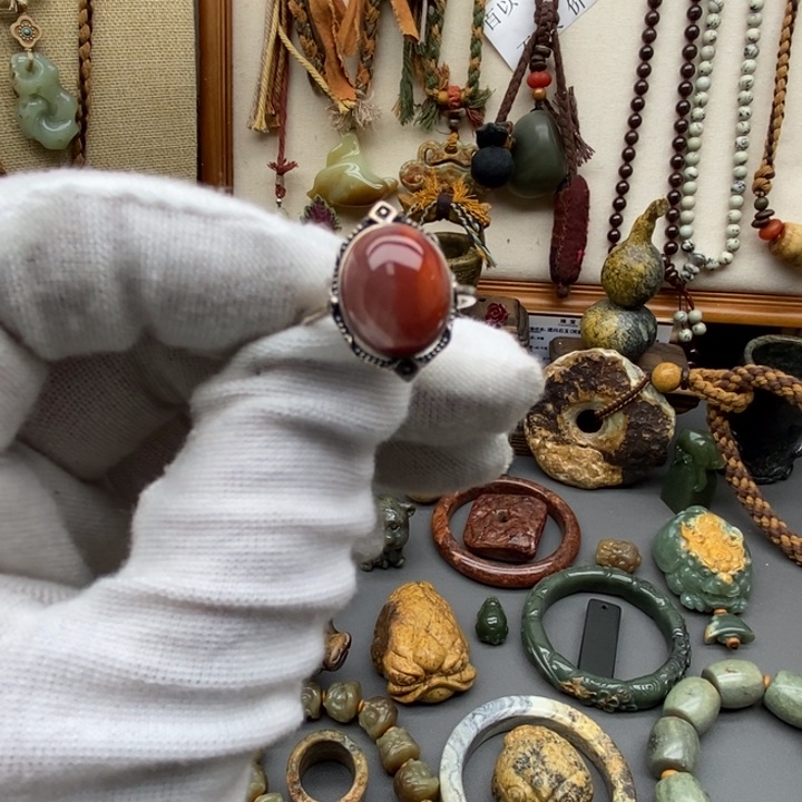 南红玛瑙戒指银S925镶嵌