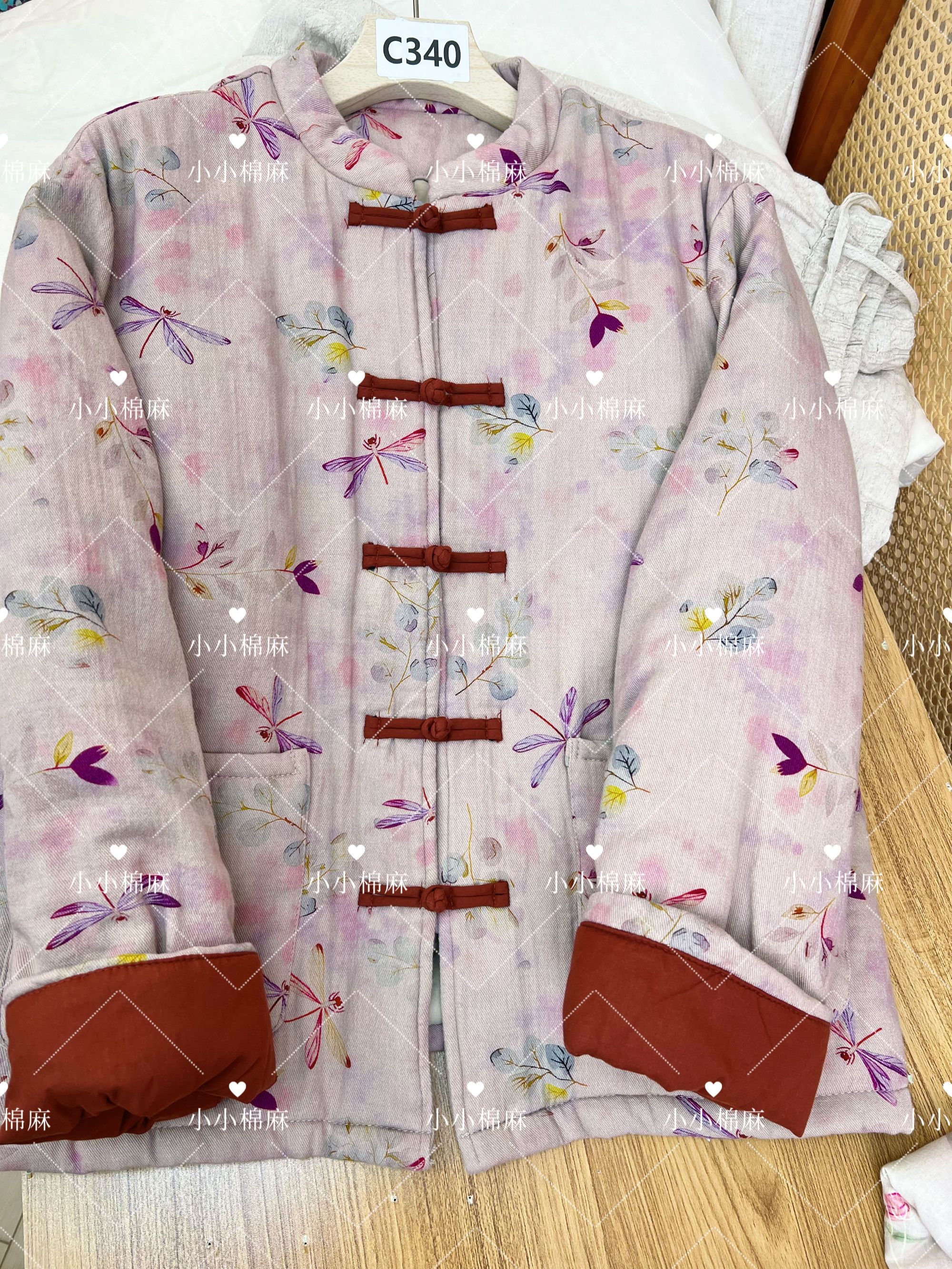 【粉色蜻蜓】棉服常规秋冬汉元素中国风宽松型印花新中式厚棉袄