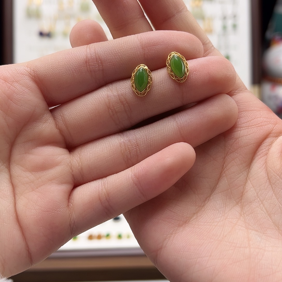 银S925镶嵌和田玉耳饰