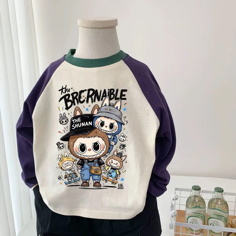 儿童帅气拉布布长袖T恤2025秋季新款男童宝宝卡通拼接袖打底衫潮