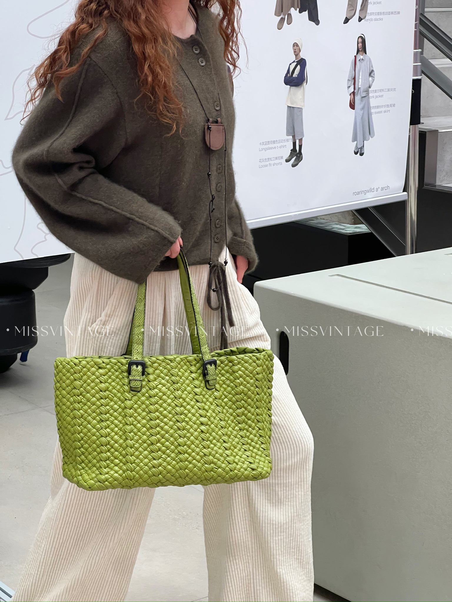 95新 BOTTEGA VENETA/葆蝶家 觅时/绿编织蛇皮托特/113765