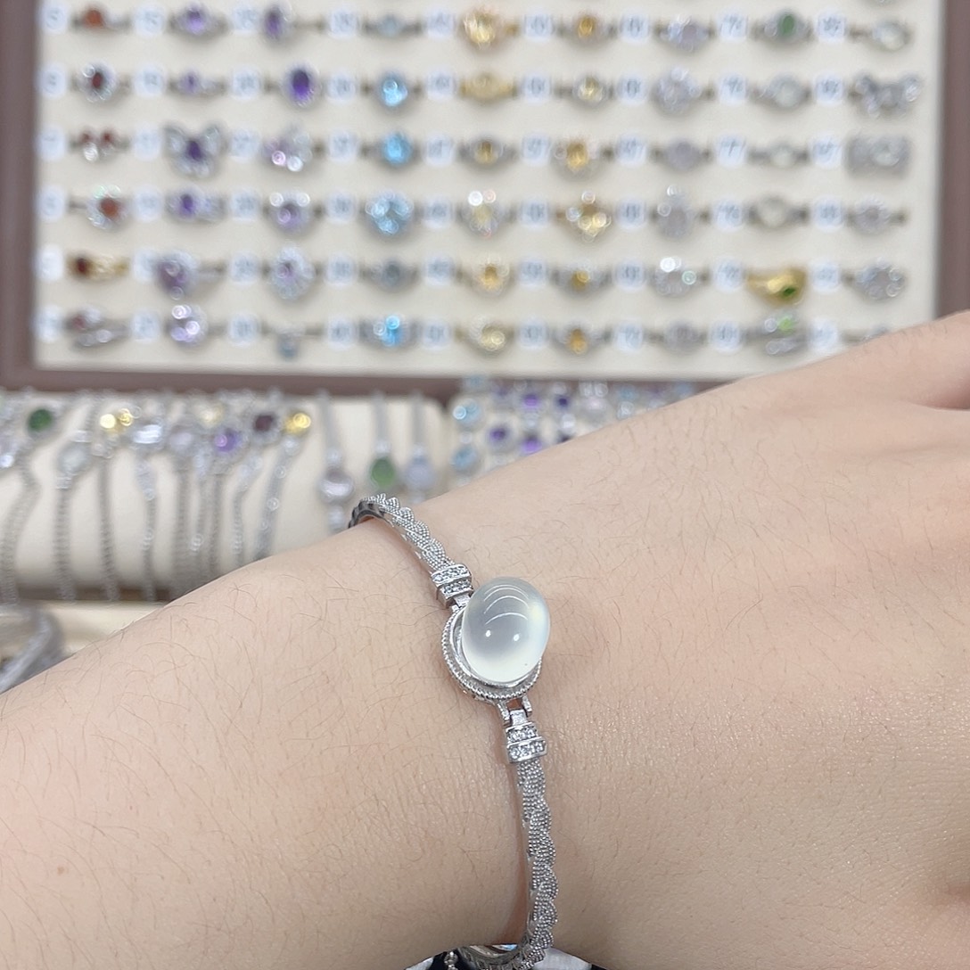 —***—蛇纹石玉银S925镶嵌手链