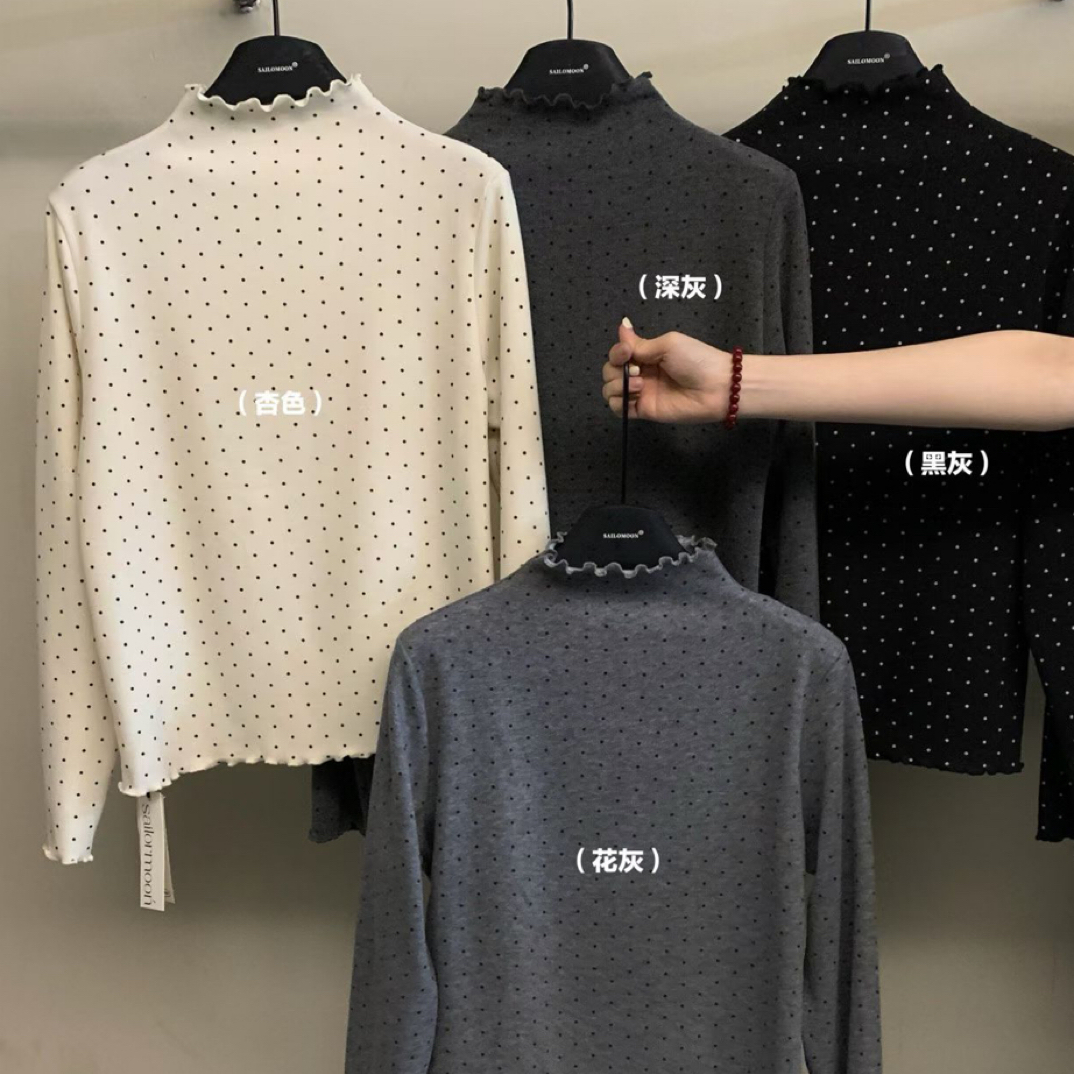 韩系波点木耳边打底