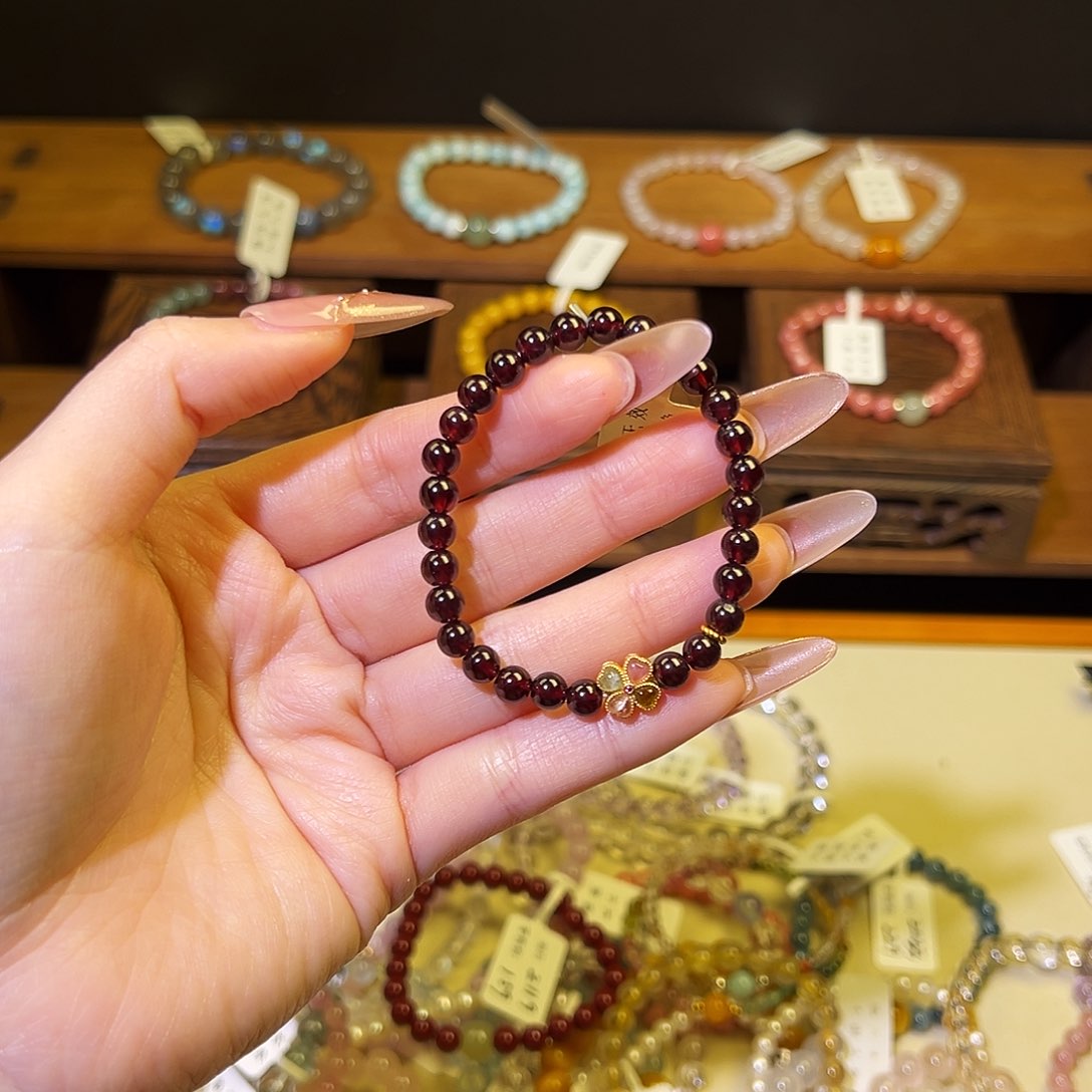 烟晶手链银S925镶嵌石榴310