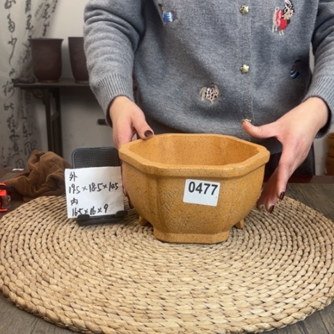 紫砂花盆柴烧矮菱花0477