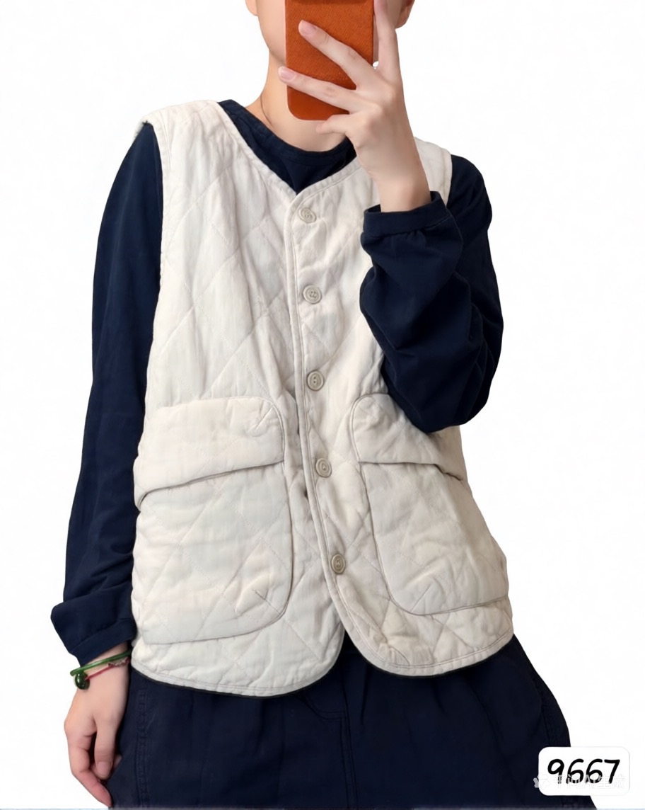 复古秋冬款亚麻菱形格双层马甲