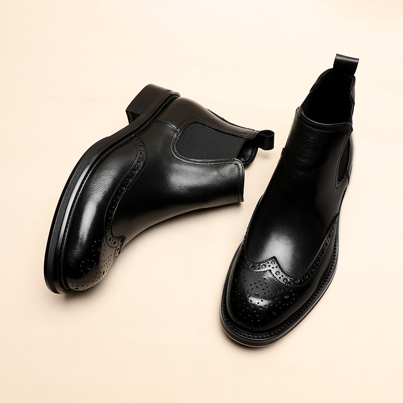 英伦风时尚百搭商务休闲秋冬布洛克雕花复古切尔西靴韩版黑色短靴