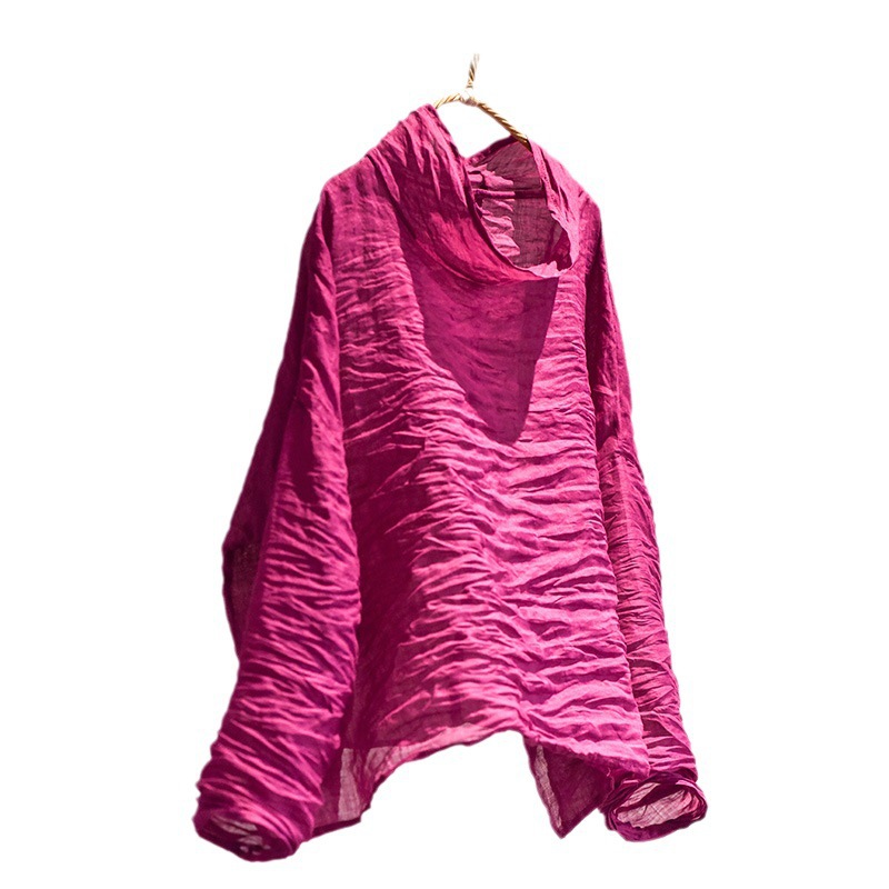 夏季新款高支轻薄苎麻防晒休闲长袖女衬衫文艺糖果色上衣小衫