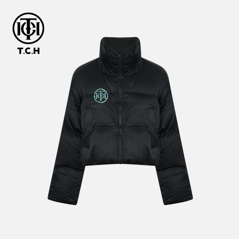 无货售罄TCH私服冬款新时尚烫钻时尚淑女黑色羽绒服女T75D19E1000