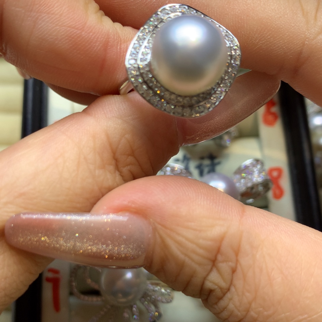 银S925镶嵌戒指海水珍珠