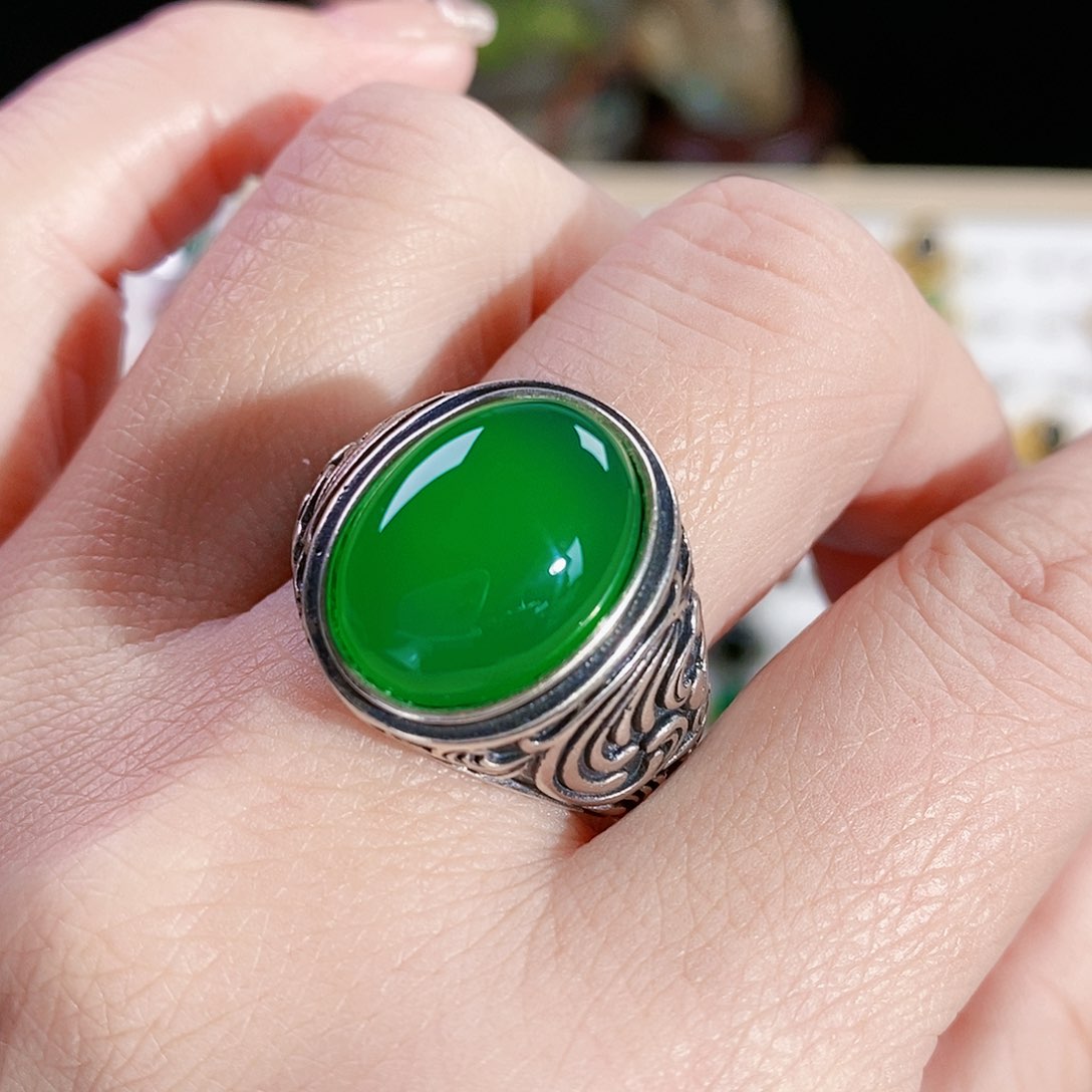 玛瑙/玉髓戒指银S925镶嵌