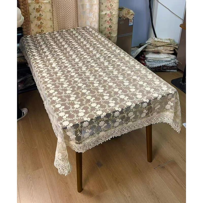 M97 牛奶丝香槟色小花 (130X180cm）餐桌布，茶几布，电视机75寸盖巾