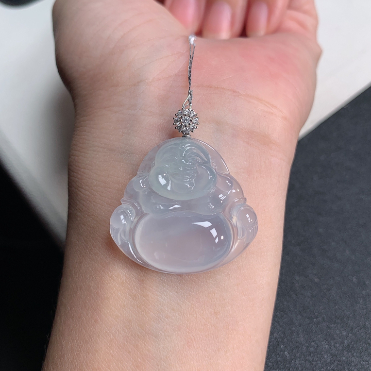 天然缅甸翡翠a货18k金镶嵌冰种起胶佛公吊坠 27x30x6mm