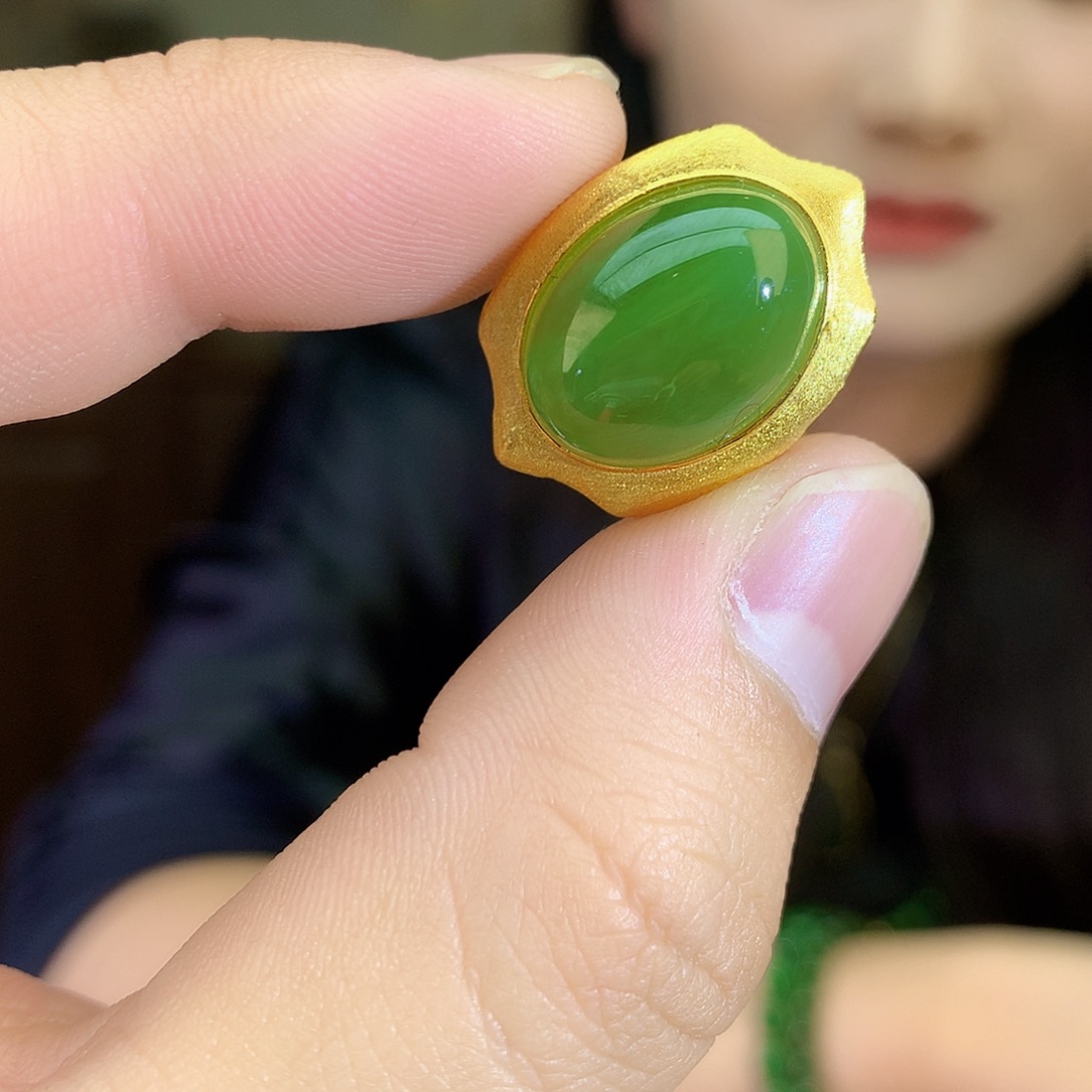 吊坠(不含链)银S925镶嵌和田玉（碧玉）戒指