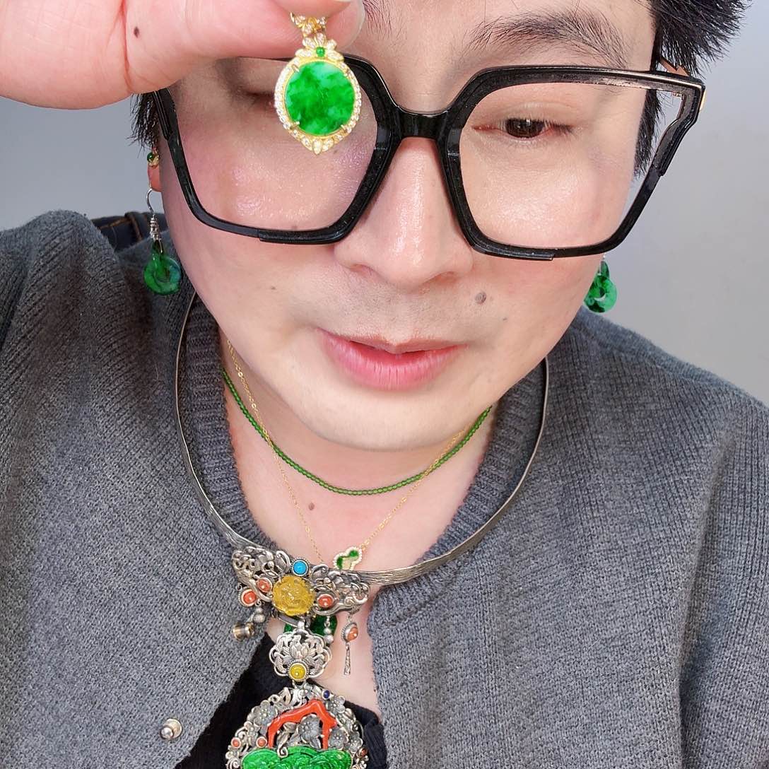 翡翠颈饰银S925镶嵌一个