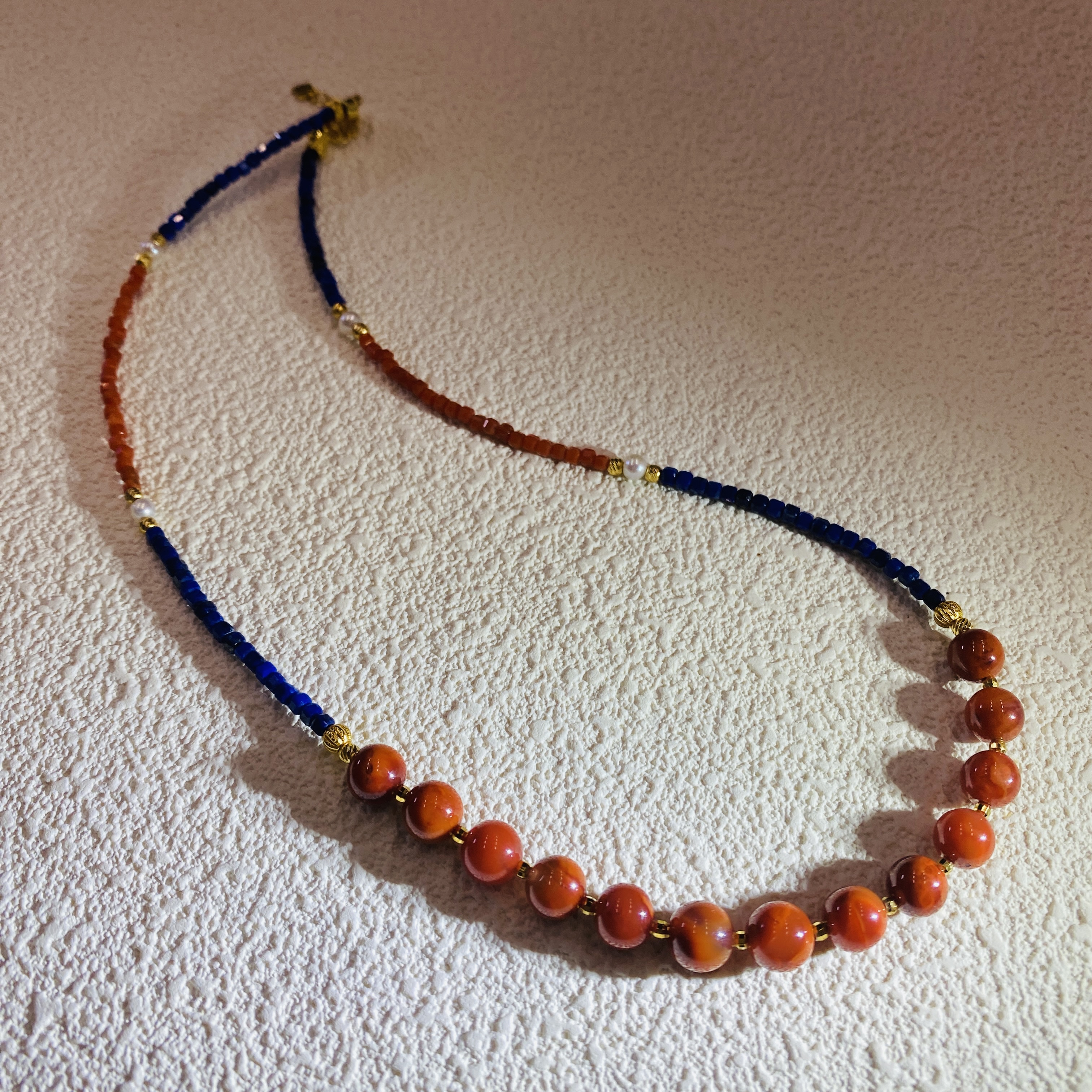 ZH12178 瓦西牛血红火焰纹南红项链