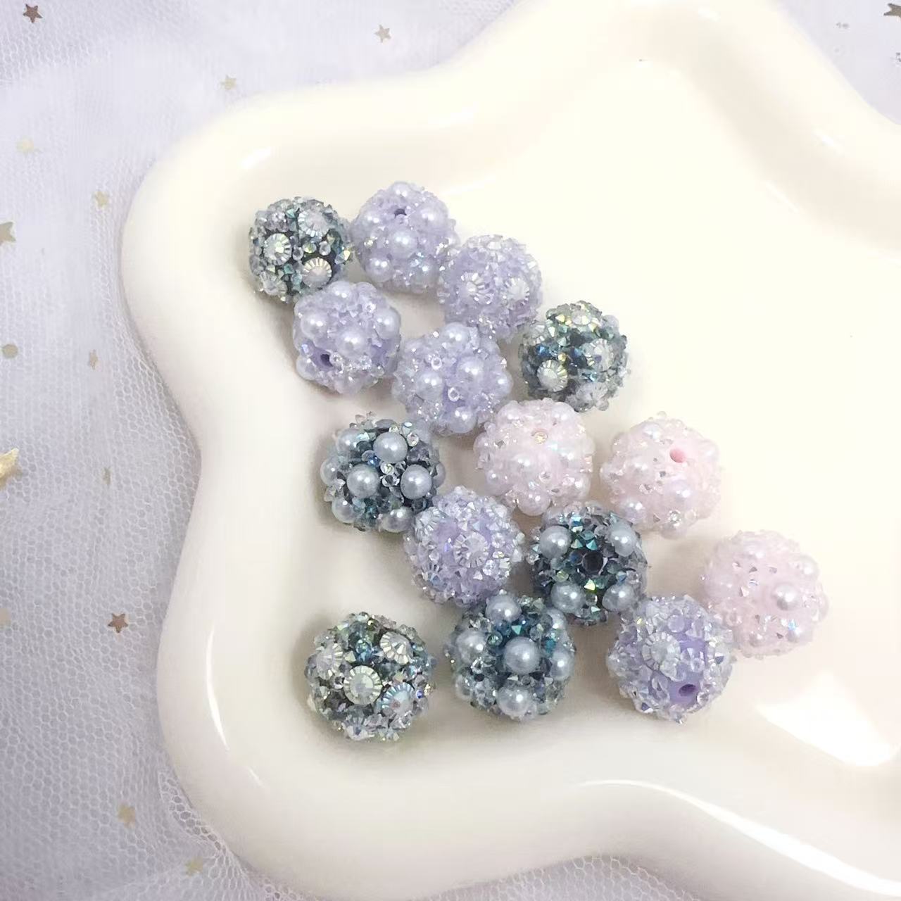 DIY手工串珠砂糖仿珍珠圆球钻花圆球手机链配饰