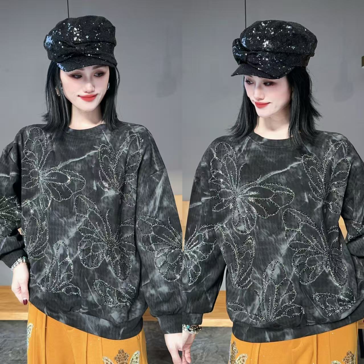  【YJ·原创】2025冬季新款设计感宽松百搭显瘦弹力卫衣女   YY3884