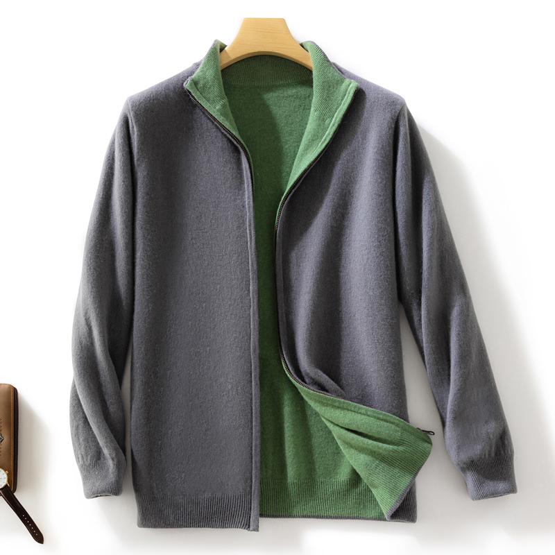 100%羊绒【保价双11】男士重磅加厚山外套男士双面立领拉链针